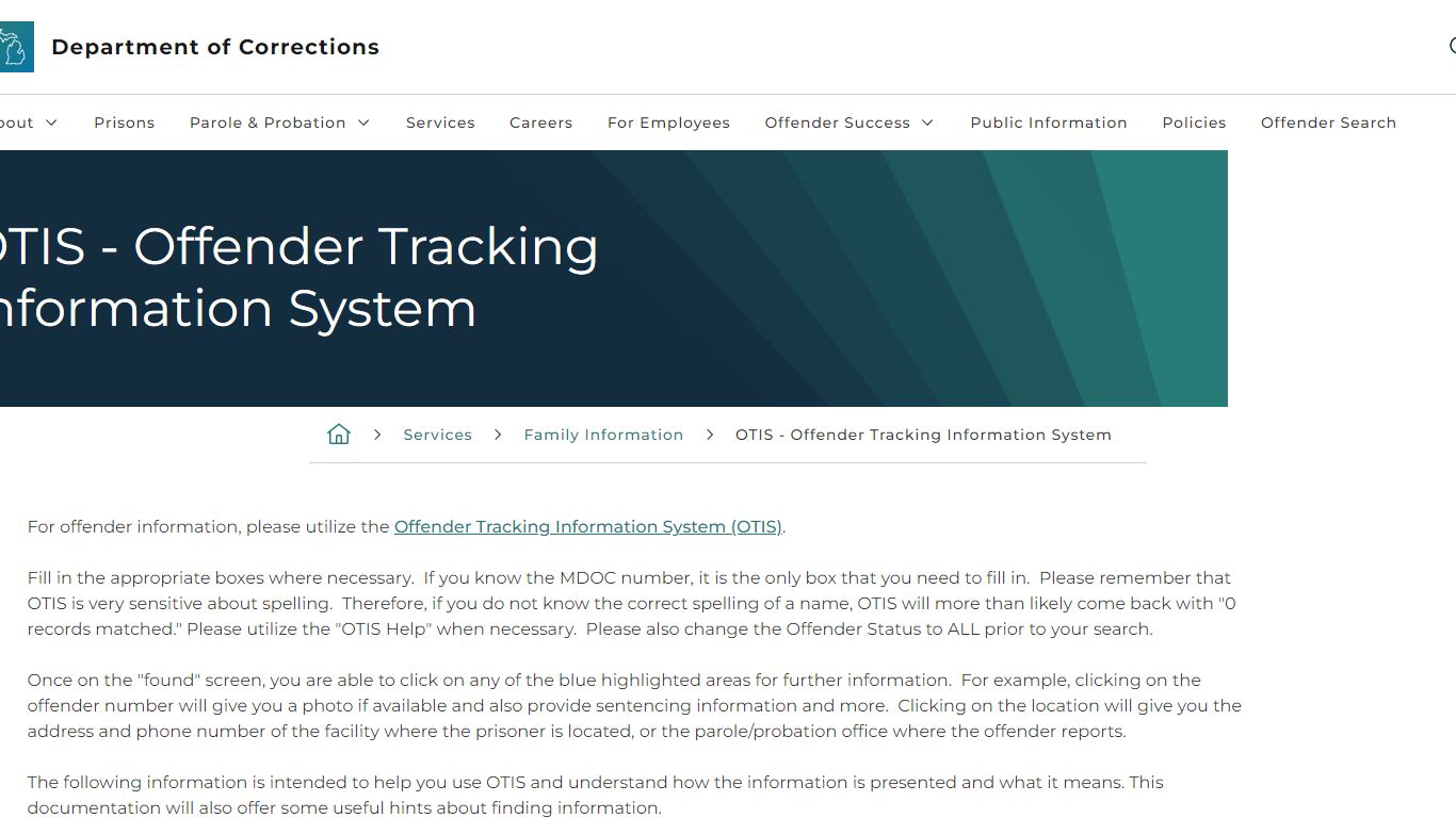 OTIS - Offender Tracking Information System - State of Michigan